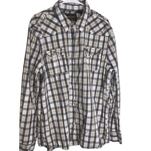 Red Snap Mens 2XL Plaid‎ Long Sleeve T Shirt Pearl Snap Front Pockets